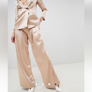 Wide Leg Satin Trousers Women’s 6 Honey Beige Holiday Festive Palazzo Party